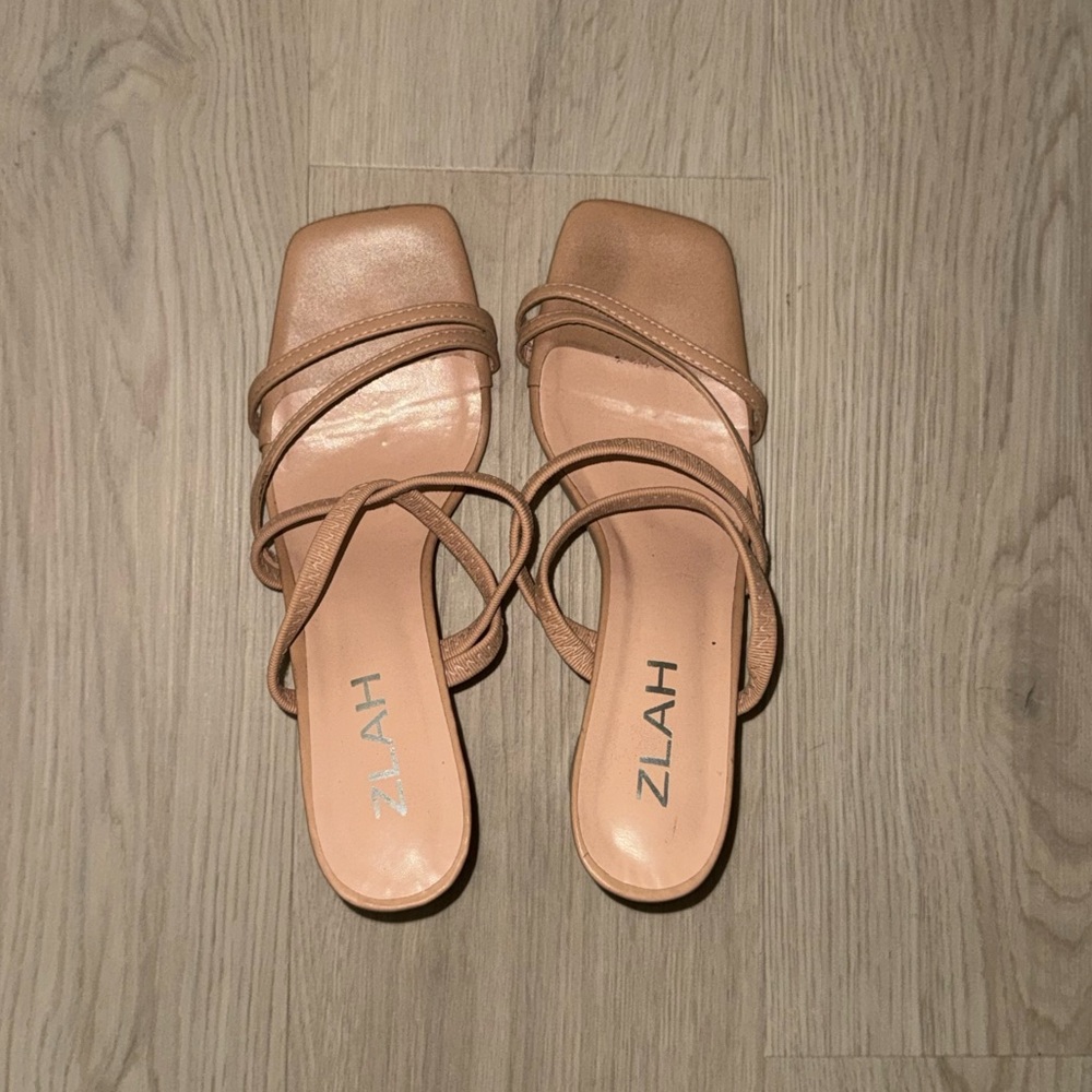 Nude Strappy Mule Heels - Picture 2 of 4